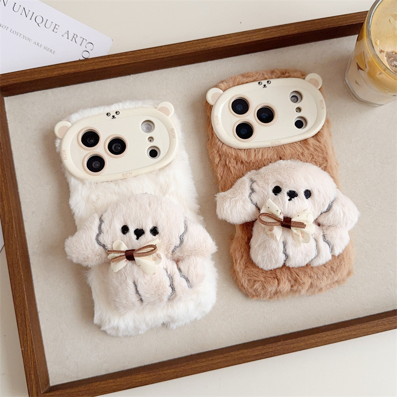 Usb Charger - เคสโทรศัพท์ลายการ์ตูน 3 มิติ รูปโบว์น้องหมาขนปุย อุ่นสบาย สำหรับ