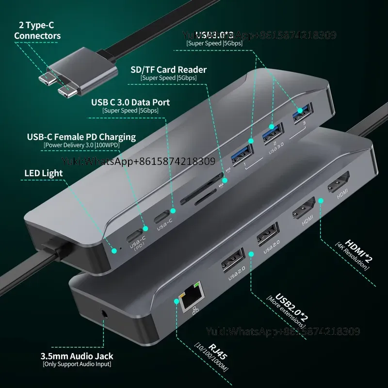 Usb Hub - ฮับด็อกกิ้งสถานี 5 พอร์ต USB พร้อมจอแสดงผลคู่ รองรับ