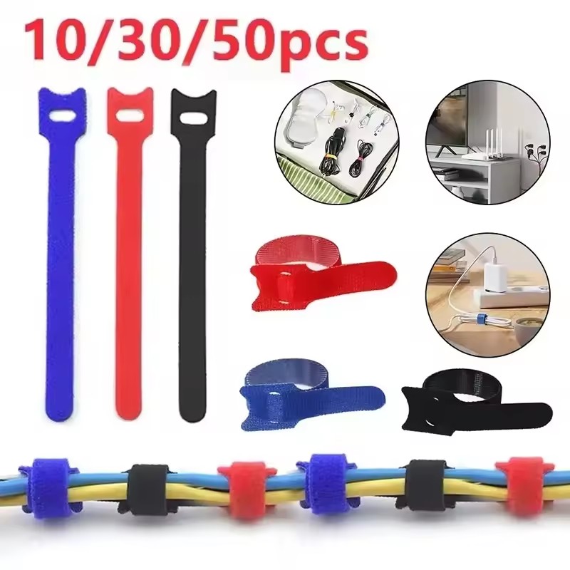Cable Organizer - สายรัดสายเคเบิลแบบใช้ซ้ำได้ 10/30/50 ชิ้น สายรัดแบบตะขอและห่วงสำหรับจัดระเบียบสายไฟอเนกประสงค์สำหรับคอมพิวเตอร์/ทีวี/อุปกรณ์อิเล็กทรอนิกส์