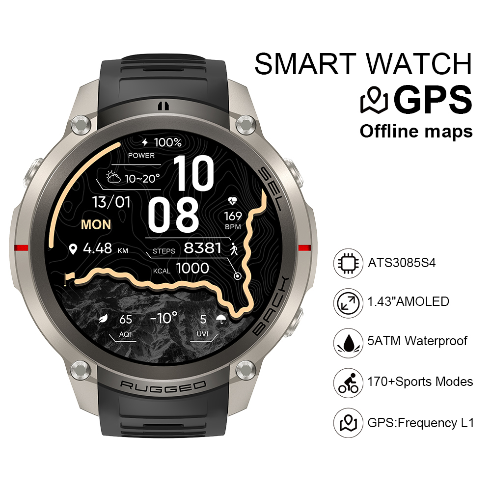 Smart Watch - สมาร์ทวอทช์ 2026 DM59 พร้อมแผนที่ออฟไลน์ในตัว GPS หน้าจอ