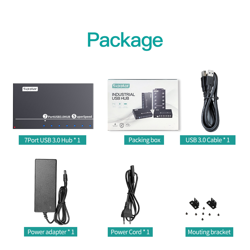 Usb Hub - A173 7 พอร์ต USB3.0 ฮับอุตสาหกรรมโลหะ 12V