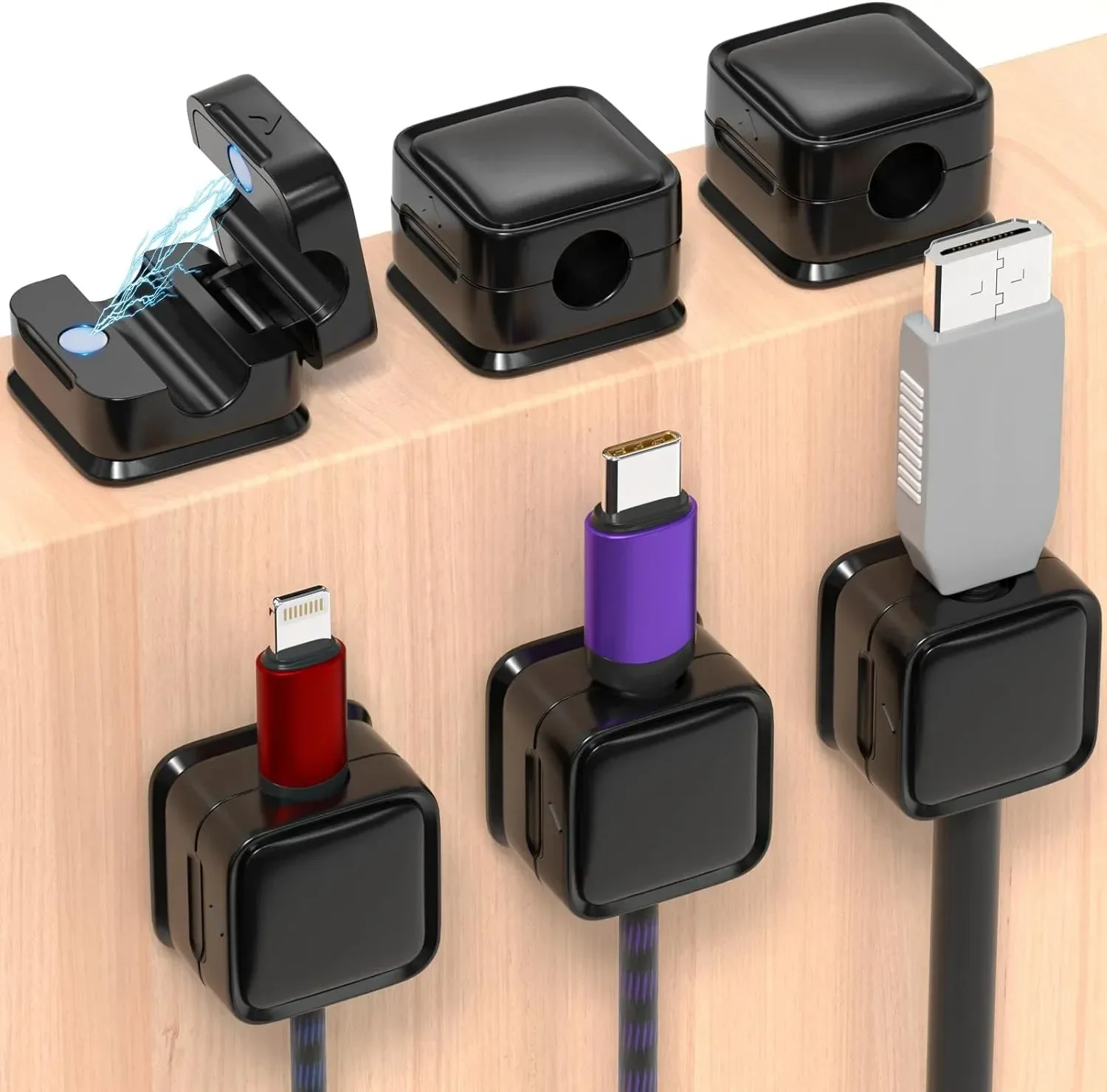 Cable Organizer - ที่จัดสายเคเบิลขนาดเล็ก ที่ยึดสายเคเบิลแม่เหล็ก ปรับได้ จัดระเบียบสายไฟใต้โต๊ะ ที่เก็บสายไฟ คลิปสายเคเบิลในรถยนต์