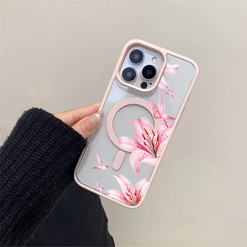 เคสแม่เหล็กลายดอกไม้สีชมพูและน - Wireless Charger บทวิจารณ์และราคา